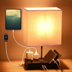 Eggracks by Global Phoenix Fully Dimmable Table Lamp for Bedroom with Nightstand Dual USB Ports and 2 Power Outlets