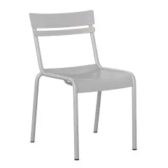 Emma and Oliver Rennes Armless Powder Coated Steel Stacking Dining Chair with 2 Slat Back for Indoor-Outdoor Use Silver