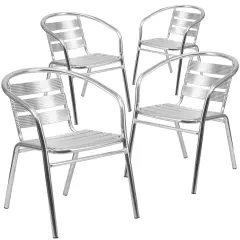 Emma and Oliver 4 Pack Heavy Duty Aluminum Commercial Indoor-Outdoor Restaurant Stack Chair with Triple Slat Back
