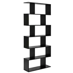 6 Tier S-Shaped Bookshelf Storage Display Bookcase Decor Z-Shelf Black