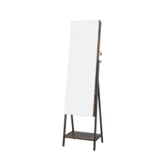 Freestanding Full-Length Mirror Jewelry Cabinet with Metal Tube Frame and 3 Color LED Lighting Rustic Brown