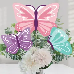 Big Dot of Happiness Beautiful Butterfly - Floral Baby Shower or Birthday Party Centerpiece Sticks - Table Toppers - Set of 15