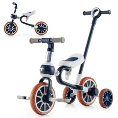 4-in-1 Kids Trike Bike with Parental Control Handlebar and 4 Level Adjustable Height Navy