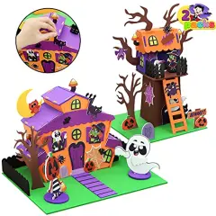 JOYIN 2 Pack Halloween Foam Haunted House 3D Craft Kit for Kids, 3D Halloween Tree House and Pumpkin Haunted House, Halloween Art and Craft DIY Kit, Halloween Party Favors Party Decoration