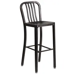 Merrick Lane Santorini 30 Inch Galvanized Steel Indoor/Outdoor Counter Bar Stool With Slatted Back And Powder Coated Finish Black-Antique Gold
