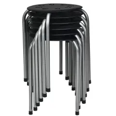 17.5 Inch Set of 6 Portable Plastic Stack Stools with Metal Frame Grey