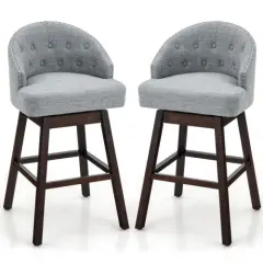 Set of 2 Swivel Bar Stools Tufted Bar Height Pub Chairs with Rubber Wood Legs Grey