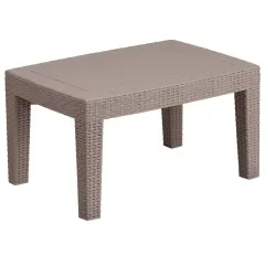 Merrick Lane Malmok Outdoor Coffee Table Faux Rattan Wicker Pattern Resin All-Weather Patio Coffee Table With Wood Plank Top Design Light Gray