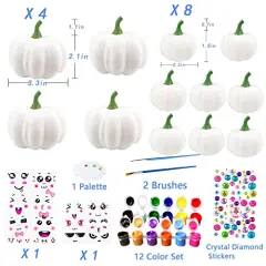 12 Pck Pumpkin Decorations Halloween Crafts PumpkinHalloween White Artificial Pumpkin Decorating Kit with Sticker Kids DIY Arts and Crafts for Halloween Party Thanksgiving Home Fall Decor Pumpkin Decor