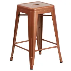 Merrick Lane Newark Series Backless Metal Stool with Square Seat for Indoor-Outdoor Use Copper