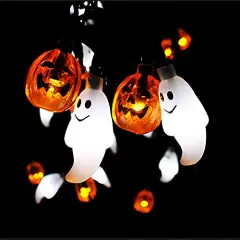 JOYIN Halloween String Lights Decorations, 19.7FT 30 LED Battery Operated Ghost Pumpkin 3D String Light with 8 Lighting Modes for Home Indoor Outdoor Halloween Party Decor(Orange/White Color)