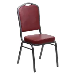 Emma and Oliver Crown Back Stacking Banquet Dining Chair BurgundyVinyl/Silver