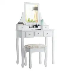 5 Drawers Removable Box Makeup Dressing Vanity Set White
