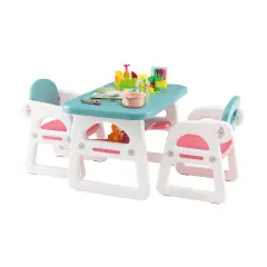 Kids Table and Chair Set with Building Blocks Blue