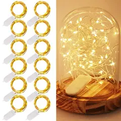 12 Pack Fairy Lights Battery Operated (Included), 6.5ft 20 LED Mini String Lights, Waterproof Silver Wire Firefly Starry Lights for DIY Wedding Christmas Party Mason Jars Decor, Warm White