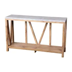 Merrick Lane Erikson Modern Farmhouse Engineered Wood Sofa Table with Wood Bracing and Lower Shelf Warm Oak/Concrete