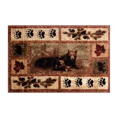Masada Rugs Kodiak Collection Cabin/Lodge Area Rug Mat with Bear and Cub Scene