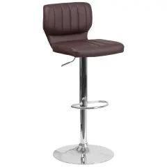 Emma and Oliver Vertical Stitch Back Swivel Adjustable Height Barstool Brown Vinyl