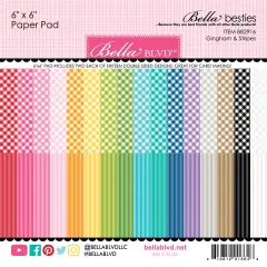 Bella Besties Double-Sided Paper Pad 6"X6"-Gingham & Stripes Rainbow