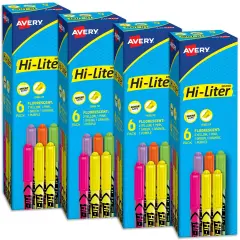 Avery Pen-Style Highlighters, 6 Assorted Colors Per Pack, 4 Packs, 24 Highlighters Total (23565)