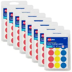 Avery Color-Coding Removable Labels, 3/4 Inch Round Labels, Assorted Colors, Non-Printable, 8 Packs, 2,520 Dot Stickers Total (21926)