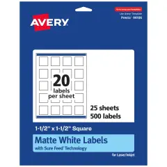 Avery Matte White Square Labels, 1.5" x 1.5"