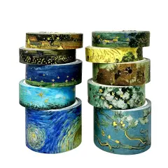 Wrapables Decorative Gold Foil Washi Tape Box Set for Arts & Crafts, Scrapbooking, Stationery, Diary (10 Rolls) Artwork