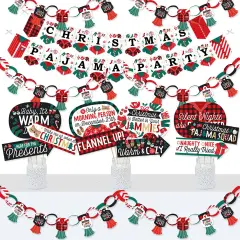 Big Dot of Happiness Christmas Pajamas - Banner and Photo Booth Decorations - Holiday Plaid PJ Party Supplies Kit - Doterrific Bundle