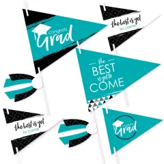 Big Dot of Happiness Teal Grad - Best is Yet to Come - Triangle Turquoise Graduation Party Photo Props - Pennant Flag Centerpieces - Set of 20