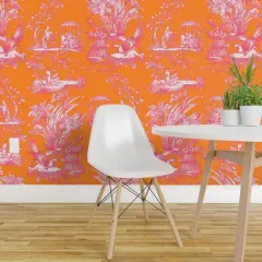 Pre-Pasted Wallpaper 2FT Wide Maximalist Toile Antique Vintage Victorian Neon Custom Pre-pasted Wallpaper by Spoonflower