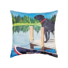 Dog Lake Pier Indoor/Outdoor Decorative Christmas Throw Pillow, 18" x 18"