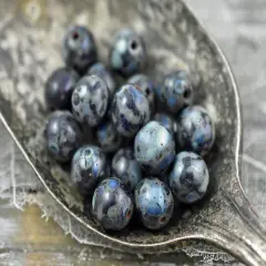 *25* 8mm Sapphire Picasso Round Druk Beads