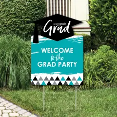 Big Dot of Happiness Teal Graduation Party Decorations - Grad Party Welcome Yard Sign