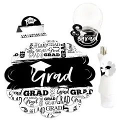Big Dot of Happiness Black and White Graduation Party Paper Charger and Table Decorations - Chargerific Kit - Place Setting for 8