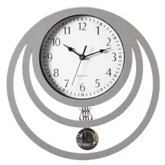 Decorative Modern Unique Round Plastic Wall Clock with Circles, for Living Room, Kitchen, or Dining Room Silver
