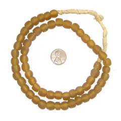 The Bead Chest&reg; African Recycled Glass Beads, 9mm - Full Strand Eco-Friendly Fair Trade Sea Glass Beads from Ghana Handmade Ethnic Round Spherical Tribal Boho Krobo Spacer Beads Amber