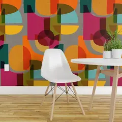 Pre-Pasted Wallpaper 2FT Wide Midcentury Modern Bright Geometric Retro Abstract Colorful Shapes Custom Pre-pasted Wallpaper by Spoonflower