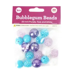 CousinDIY Bubblegum Bead 20mm 20/Pkg-Purple, Teal, White Mix