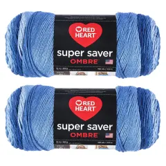 Red Heart Super Saver Jumbo True Blue Ombre Yarn - 2 Pack of 283g/10oz - Acrylic - 4 Medium (Worsted) - 482 Yards - Knitting/Crochet