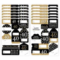 Big Dot of Happiness Adult 40th Birthday - Gold - Assorted Birthday Party Gift Tag Labels - To and From Stickers - 12 Sheets - 120 Stickers