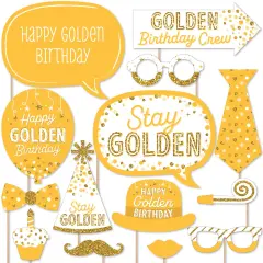 Big Dot of Happiness Golden Birthday - Happy Birthday Party Photo Booth Props Kit - 20 Count