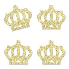 Big Dot of Happiness Gold Glitter Prince Crown - No-Mess Real Glitter Cut-Outs - Royal Prince Charming Baby Shower or Birthday Party - Set of 24