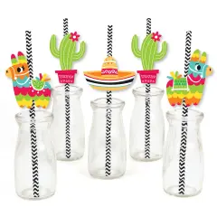 Big Dot of Happiness Pinata Party - Paper Straw Decor - Colorful Fiesta Striped Decorative Straws - Set of 24