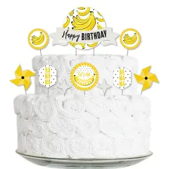 Big Dot of Happiness Let's Go Bananas - Tropical Birthday Party Cake Decorating Kit - Happy Birthday Cake Topper Set - 11 Pieces