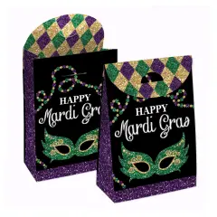 Big Dot of Happiness Mardi Gras - Masquerade Gift Favor Bags - Party Goodie Boxes - Set of 12