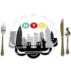 Big Dot of Happiness NYC Cityscape - New York City Party Round Table Decorations - Paper Chargers - Place Setting For 12