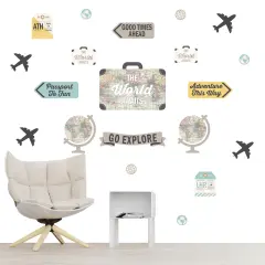 Big Dot of Happiness World Awaits - Peel and Stick Map Vinyl Wall Art Stickers - Wall Decals - Set of 20