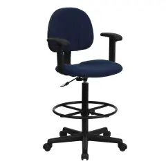 Emma and Oliver Two Cylinder Drafting Chair with Adjustable Arms Navy Blue Patterned