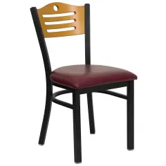 Emma and Oliver Slat Back Metal Restaurant Dining Chair Natural/BurgVY/Black