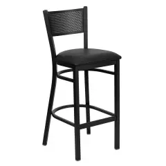 Emma and Oliver Grid Back Metal Restaurant Dining Barstool BlackVYL/BlackMetal